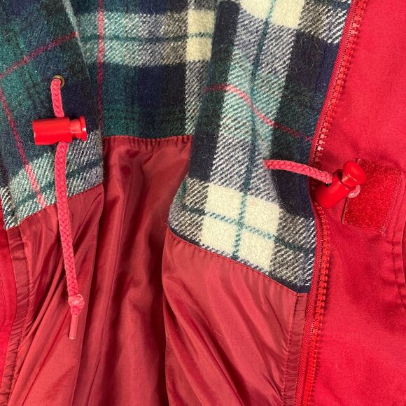 Eddie Bauer Jacket Mens Medium Red Wool Plaid Hood Lined Chore Barn Parka Coat - Picture 4 of 11